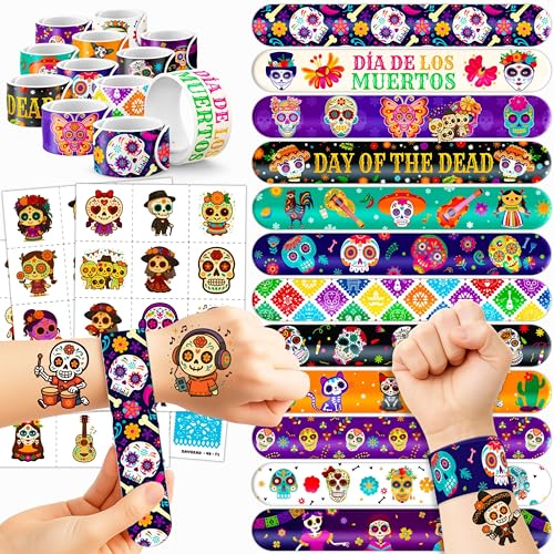 Day of the Dead Party Favor Set - 72PCS Tattoos & Slap Bracelets