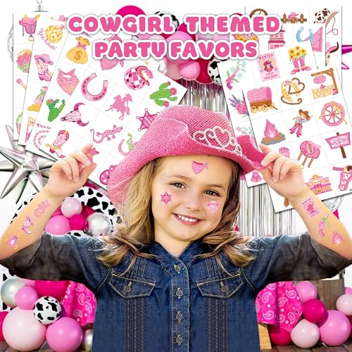96 PCS Cowgirl Temporary Tattoos for Kids Birthday Party