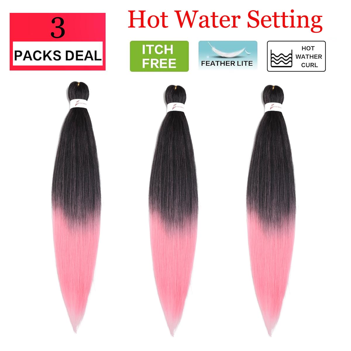 Pre Stretched Braiding Hair Professional Crochet Braid Hair 30 Inch 3 Packs Soft Synthetic Braiding Hair Extensions for Twist Senegalese Crochet Hair(30",1B/Pink)