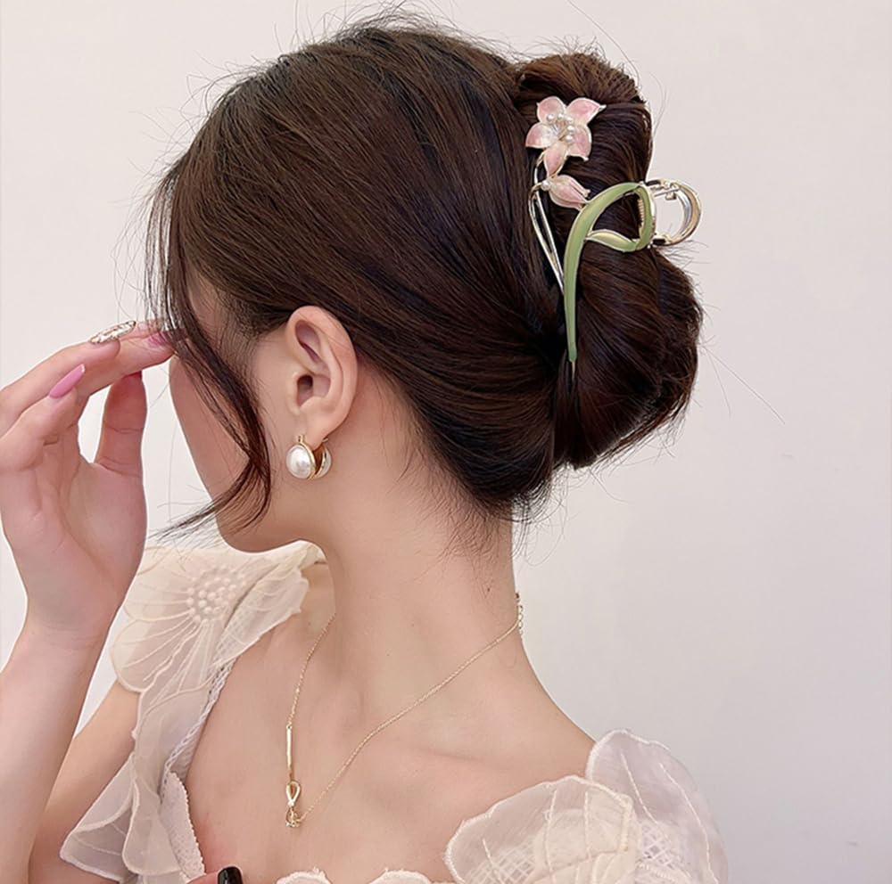 Flower Hair Claw Clips， Gardenia Flower Shape Hairpin Jaw Clips Jumbo Hair Claw Clips Fashion Hair Accessories For Women Girls