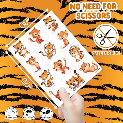 Tiger Temporary Tattoos for Kids - 100PCS Safari Party Pack