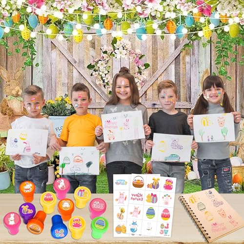 Easter Party Favors Set - 24 Temporary Tattoos & 12 Stamps