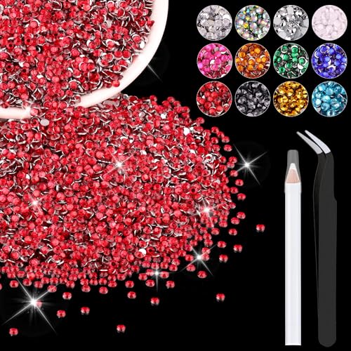5000 Pcs Red 3mm Flatback Resin Rhinestones Bulk Set with Pickup Pen & Tweezers