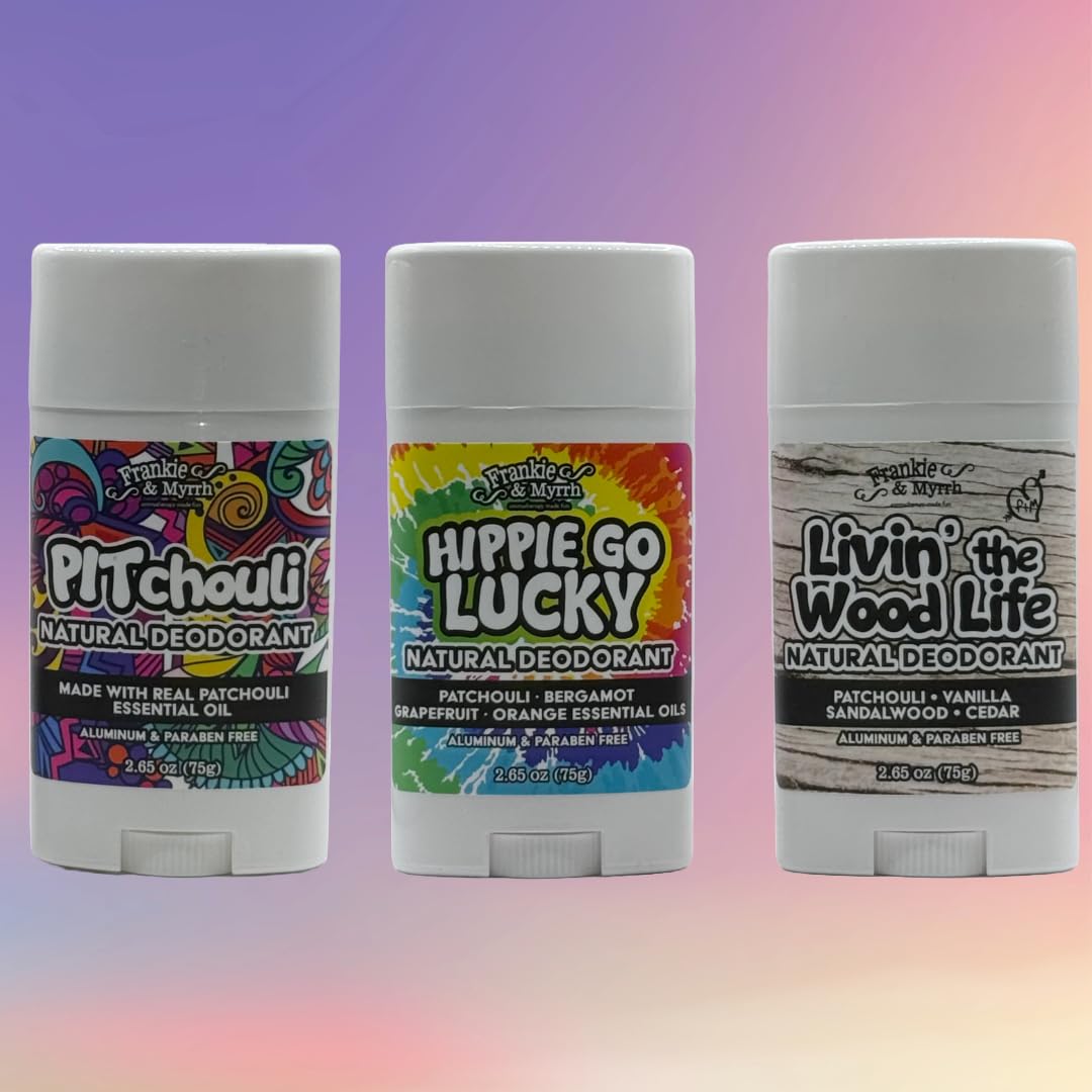 Frankie & Myrrh Natural Deodorant Patchouli Trio | Pitchouli, Livin' the Wood Life, Hippie Go Lucky