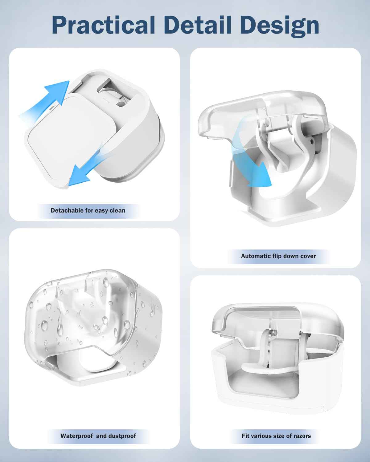 BEZOX Wall Mounted Razor Holder (2-Pack) – Auto-Closing Dust Cover, No-Drill Adhesive Mount Razors Hanger for Shower & Bathroom – Sleek Razor Stand for Men, Safety Razor Organizer with Secure Hooks