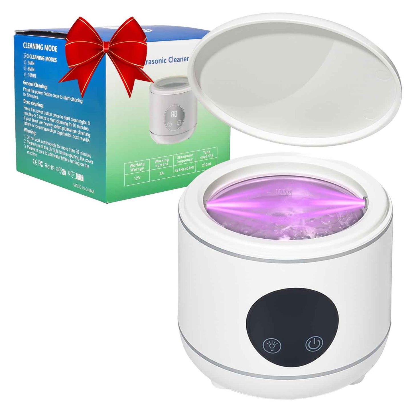 Ultrasonic Retainer Cleaner Machine, Professional Dental Appliance Cleaning Device. 3 Cleaning Modes（45khz, 20W，230ml White,YKL）