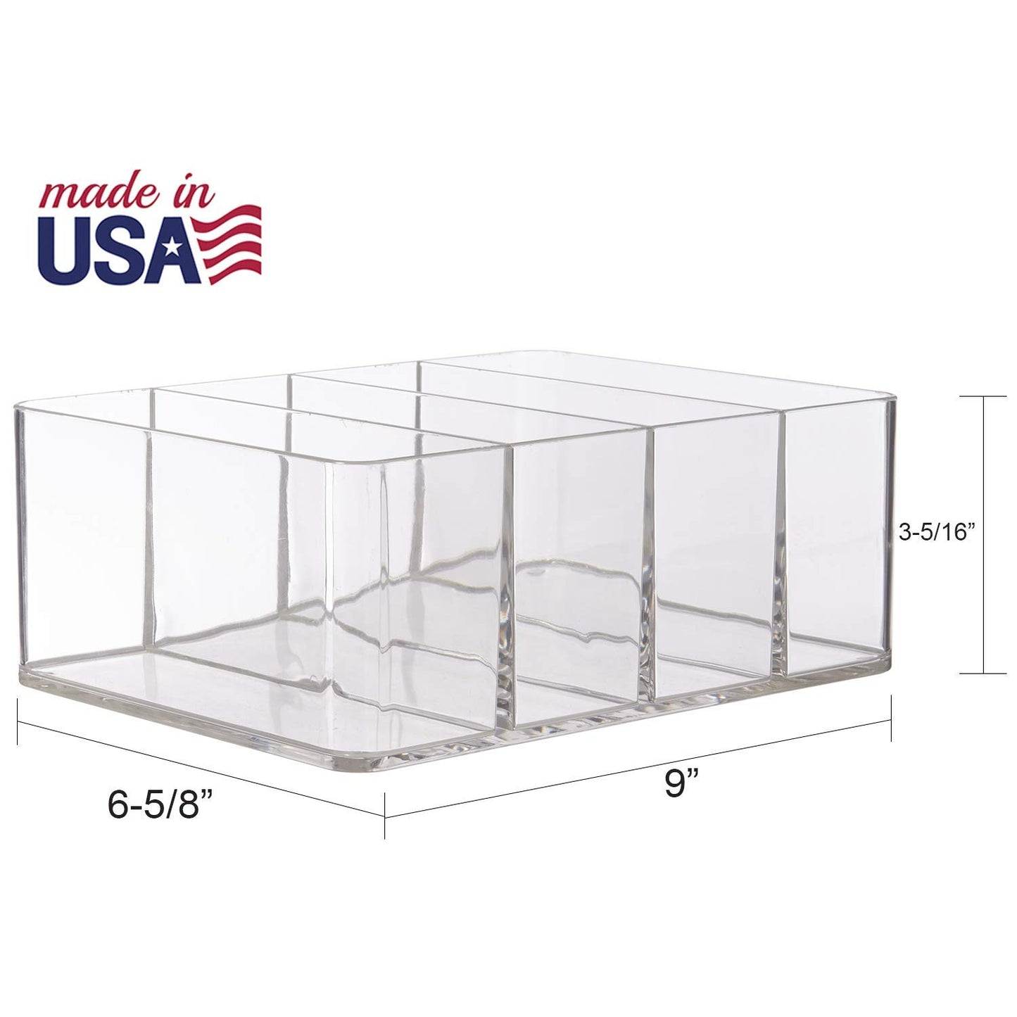 STORi 4-Compartment Clear Plastic Organizer | Rectangular Divided Makeup and Vanity Storage Bin | Use Upright for Eyeshadow Palettes | Round Corner Design | Made in USA