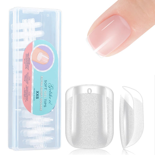 Gelike EC Extra Short Soft Gel Nail Tips Kit for Soak Off Nail Extensions,Full Cover,Square Shaped,Pre-buff PMMA Resin,Clear Ultra-Thin Design,12 Sizes,240 Pieces