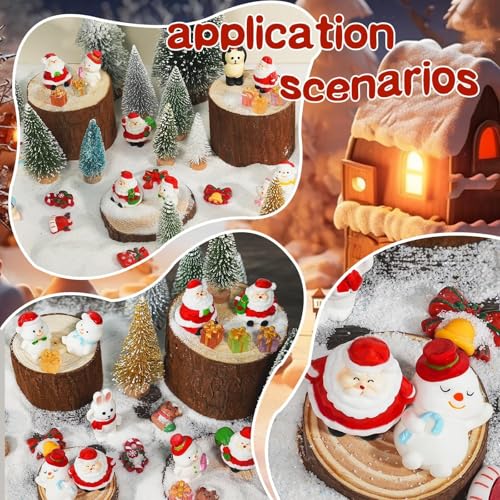 Warmtree 80PCS Christmas Miniature Figurines, Mini Resin Christmas Ornaments Mini Trees Mini Christmas Figures Snowman Santa Clause Ornament for DIY Christmas Decor Fairy Garden and Snow Globes