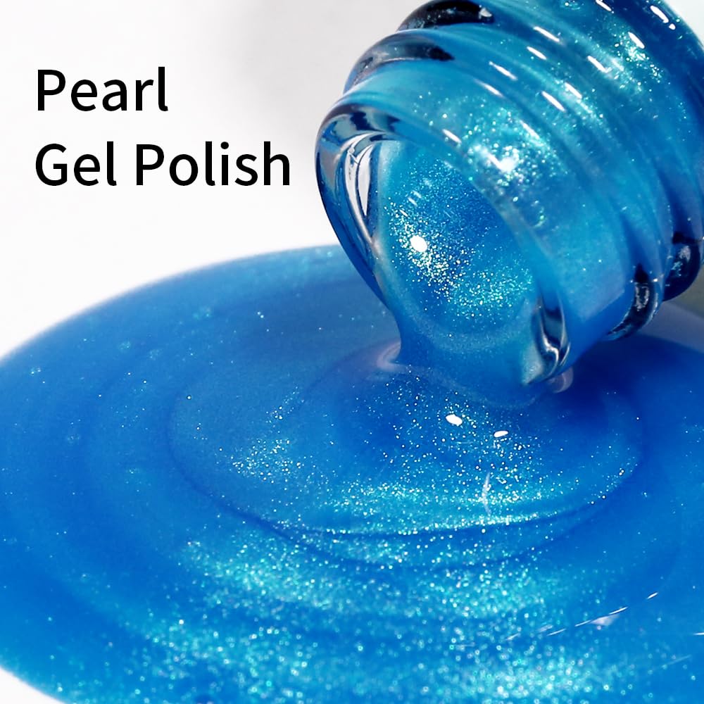 Firedeep Sky Blue Pearl Gel Nail Polish 16ML Big Bottles Blue Shimmer Glitter UV/LED Soak Off Gel Polish for Nail Art Manicure DIY