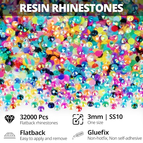 Worthofbest 32000Pcs Rainbow Jelly Rhinestone Bedazzler Kit with B7000 Glue