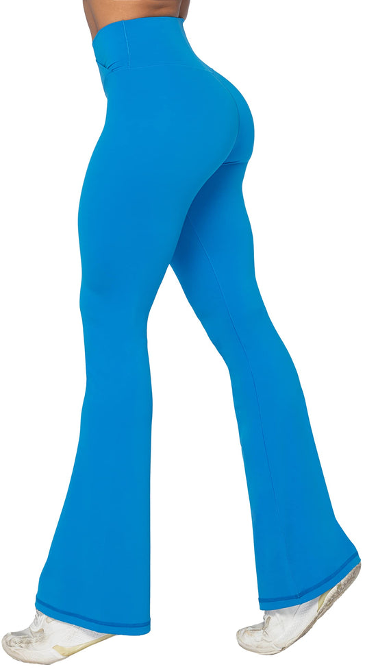 Sunzel Flare Leggings, Crossover Yoga Pants for Women with Tummy Control, High-Waisted and Wide Leg French Blue