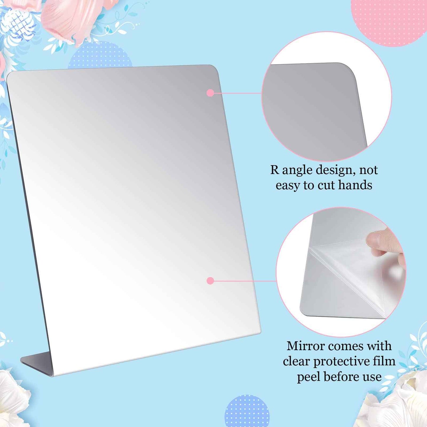 Amyhill 4 Pcs Counter Top Mirror Freestanding Mirror Single Sided Acrylic Desk Glass for Tabletop Bedroom, Office, Bathroom, Dorm, Home (8.5 x 11 Inch)