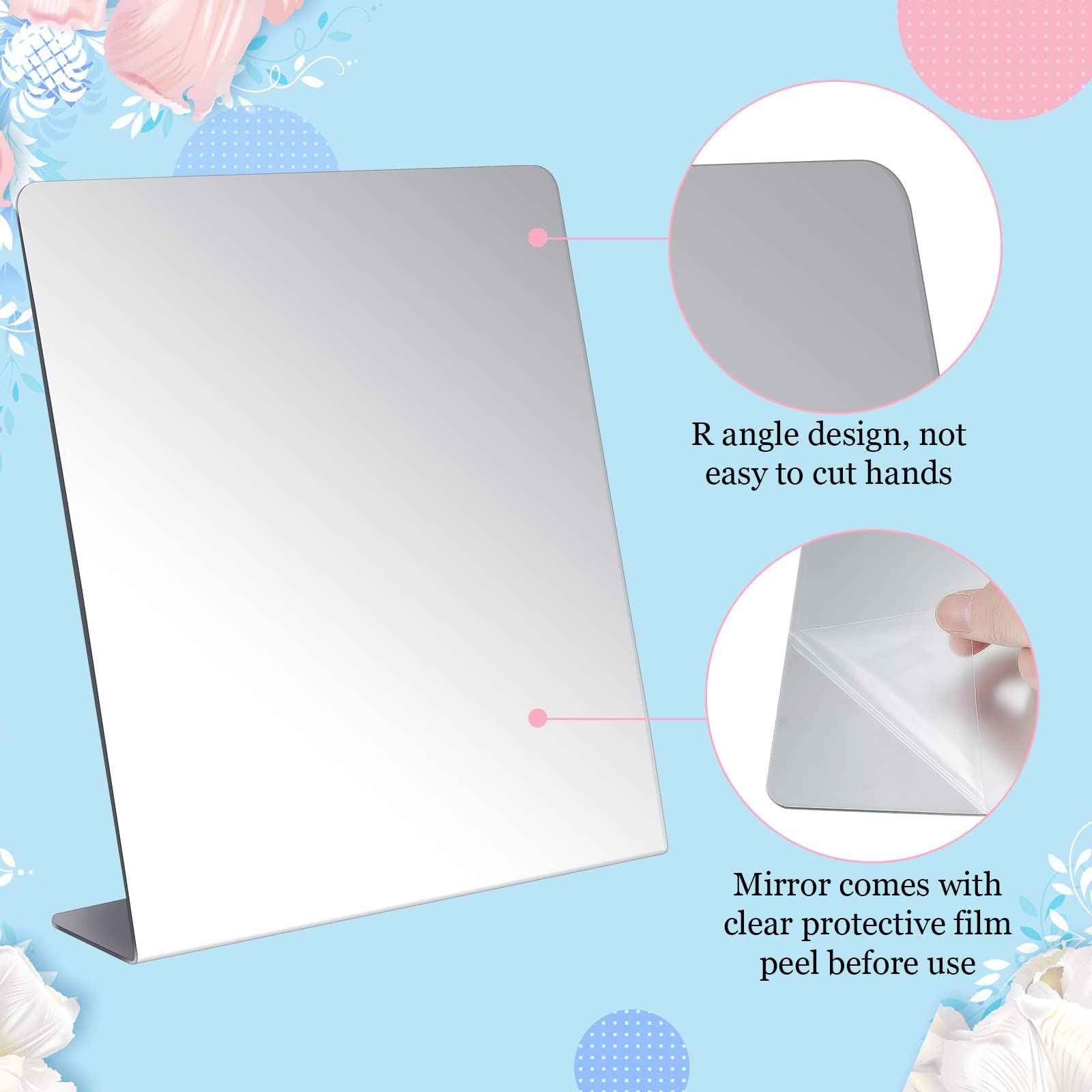 Amyhill 4 Pcs Counter Top Mirror Freestanding Mirror Single Sided Acrylic Desk Glass for Tabletop Bedroom, Office, Bathroom, Dorm, Home (8.5 x 11 Inch)