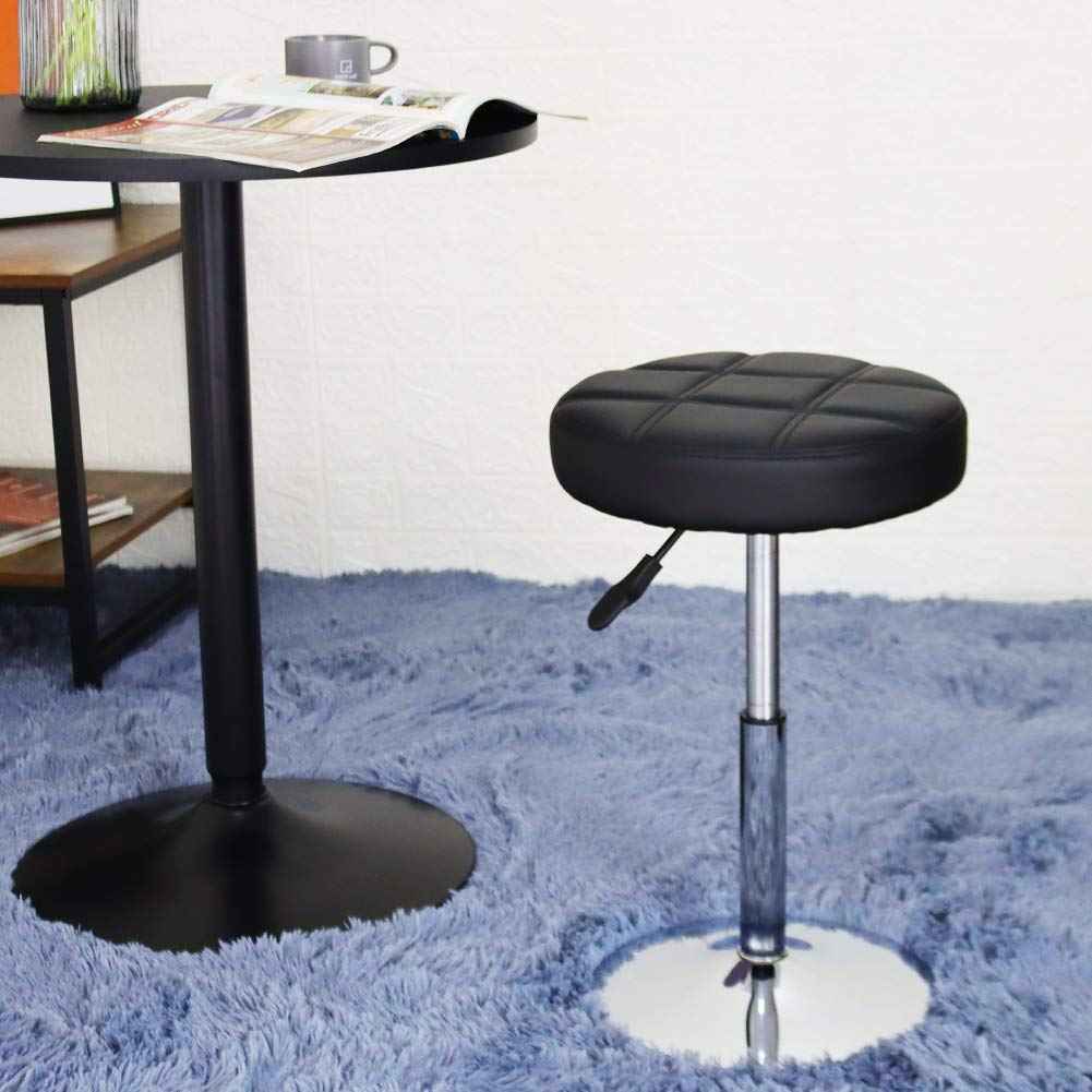 FURWOO Short Round PU Leather Shop Stool - Padded Stool for Salon,SPA,Manicure and Vanity - Small Black