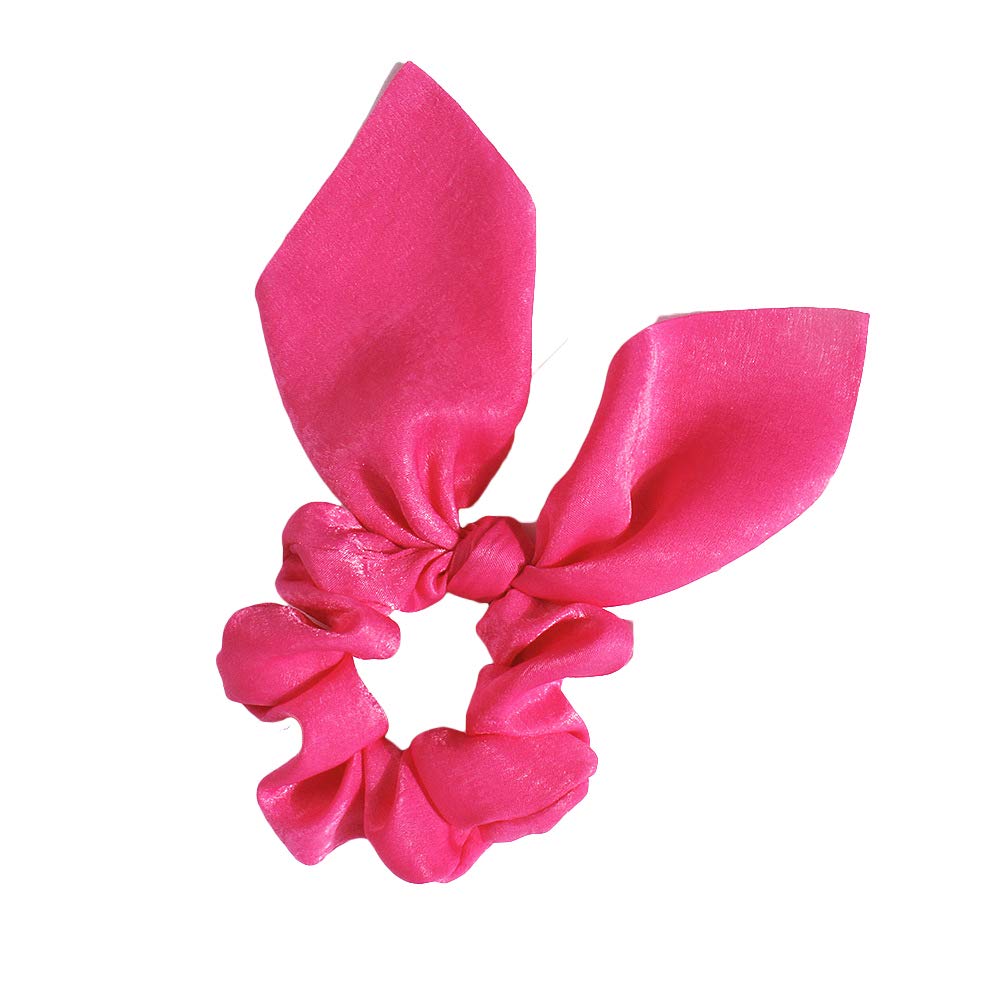 Solid Colors Hair Scrunchies Cute Bunny Ears Hair Ties Ponytail Holders with Bow Women Girls (4 Colors-D-Red wine,Dark green,Navy blue,Maroon)