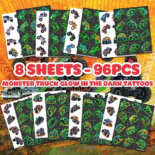 96 PCS Glow in Dark Monster Truck Temporary Tattoos for Kids