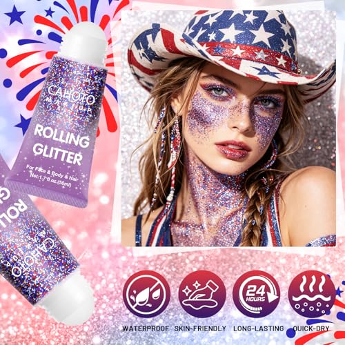 Flag Glitter Gel Roll-On | Red White Blue Face Body Shimmer