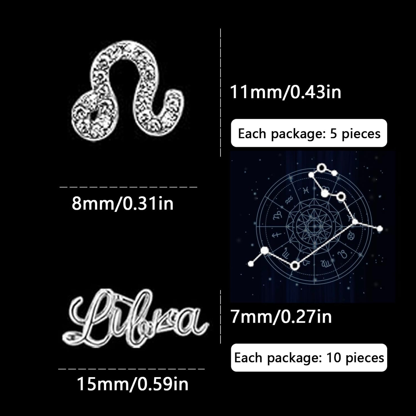 MOLILON 15pcs 3d Silver Leo Nail Charms 5pcs Zodiac Signs and 10pcs Zodiac Letter Nail Studs Rhinestones Crystal Alloy Twelve Constellation Charms for DIY Crafts Jewelry Decoration Nail Supplies