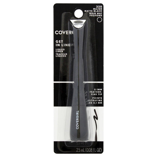 COVERGIRL Get In Line Liquid Eyeliner, Black Crystal, Long Lasting, 0.08 Ounces, Feather-Fine Tip, Contour-Grip Handle, Quick-Dry Liquid Eyeliner, Removes Easily