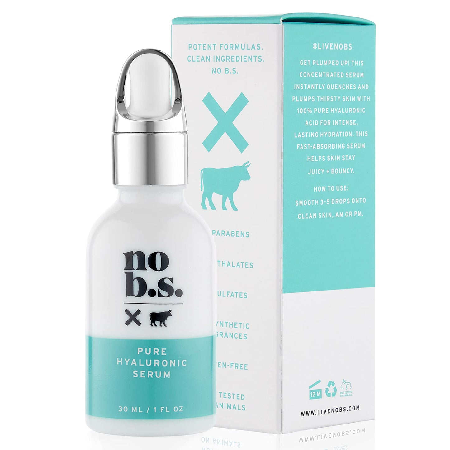 No B.S. (No Bad Stuff) Pure Hyaluronic Serum - Firming Face Serum with Hyaluronic Acid, Smooths, Hydrates, Plumps + Protects Skin, Travel size, Unscented (1 oz)