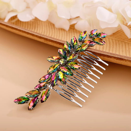 BERYUAN AB1 Color Crystal Hair Comb Slide for Brides Wedding Handmade Hair Accessories for Women Girls