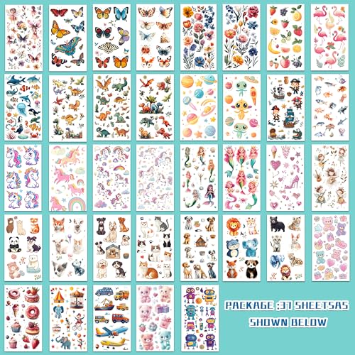 350+ Mixed Temporary Tattoos for Kids - 37 Sheets Party Favors