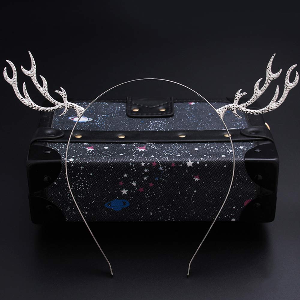 Reindeer Antler Headband Christmas Deer Antler Hairband Fawn Horn Hair Bands Women Girls Hair Hoop Headdress Headwear Headpiece Party Decoration Cosplay Costume Cute Handmade Hair Accessories Silver