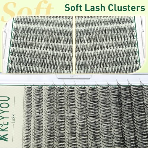 KEYYOULASH Lash Clusters Manga Lash Extension C Curl 144pcs 8-18mm Wispy Eyelash Clusters Natural Volume Eyelash Extensions Individual Lashes DIY at Home(KY05,D-8-16MIX)