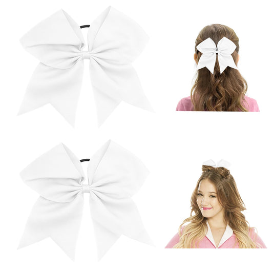 Hair Accessories for Girls and Women: White Big Cheer Bows, Ponytail Holders, Ribbons for Cheerleaders and Softball Players