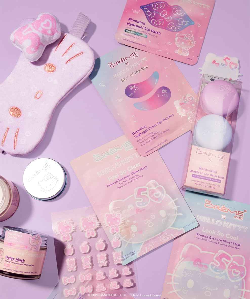 The Crème Shop x Hello Kitty Feel So Clear Printed Essence Sheet Mask, Clarifying and Hydrating Face Mask with Tea Tree and Hyaluronic Acid - 50th Year Anniversary Limited Edition - (Pack of 12)