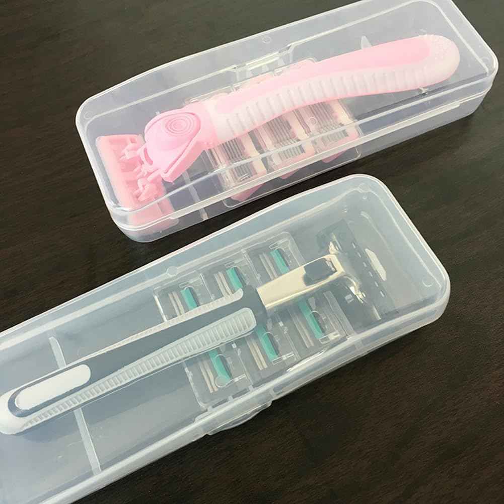 Teensery 2 Pcs Clear Plastic Shaving Box Portable Travel Manual Shaver Case Razor Protector Hard Case Shaver Storage Box Container for Manual Razor System, Shaving Accessories