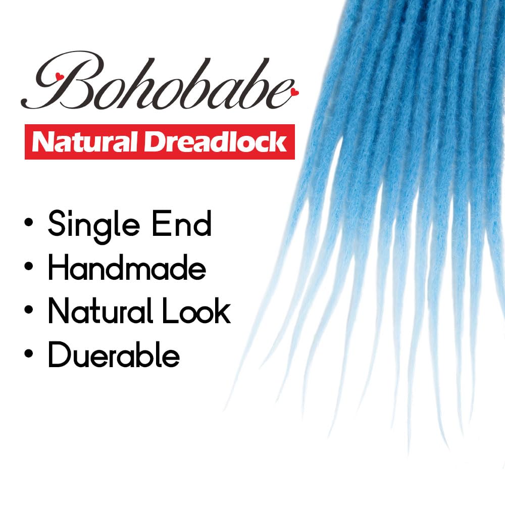 BOHOBABE 20" Thin Synthetic Dreadlock Extensions 0.6cm 12 Strands Soft Handmade Reggae Dreadlocks Extension 20 Inch Blue Dreads Loc (12 Strands,Blue)