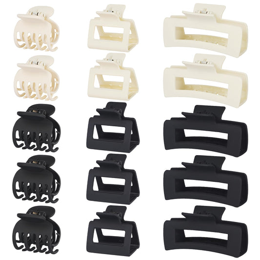 15Pcs Matte Nonslip Hair Claw Clips-Large Rectangle Claw Clips for Thick Hair Small Square Claw Clips Small Hair Clips for Thin Hair Accessories for Women and Girls