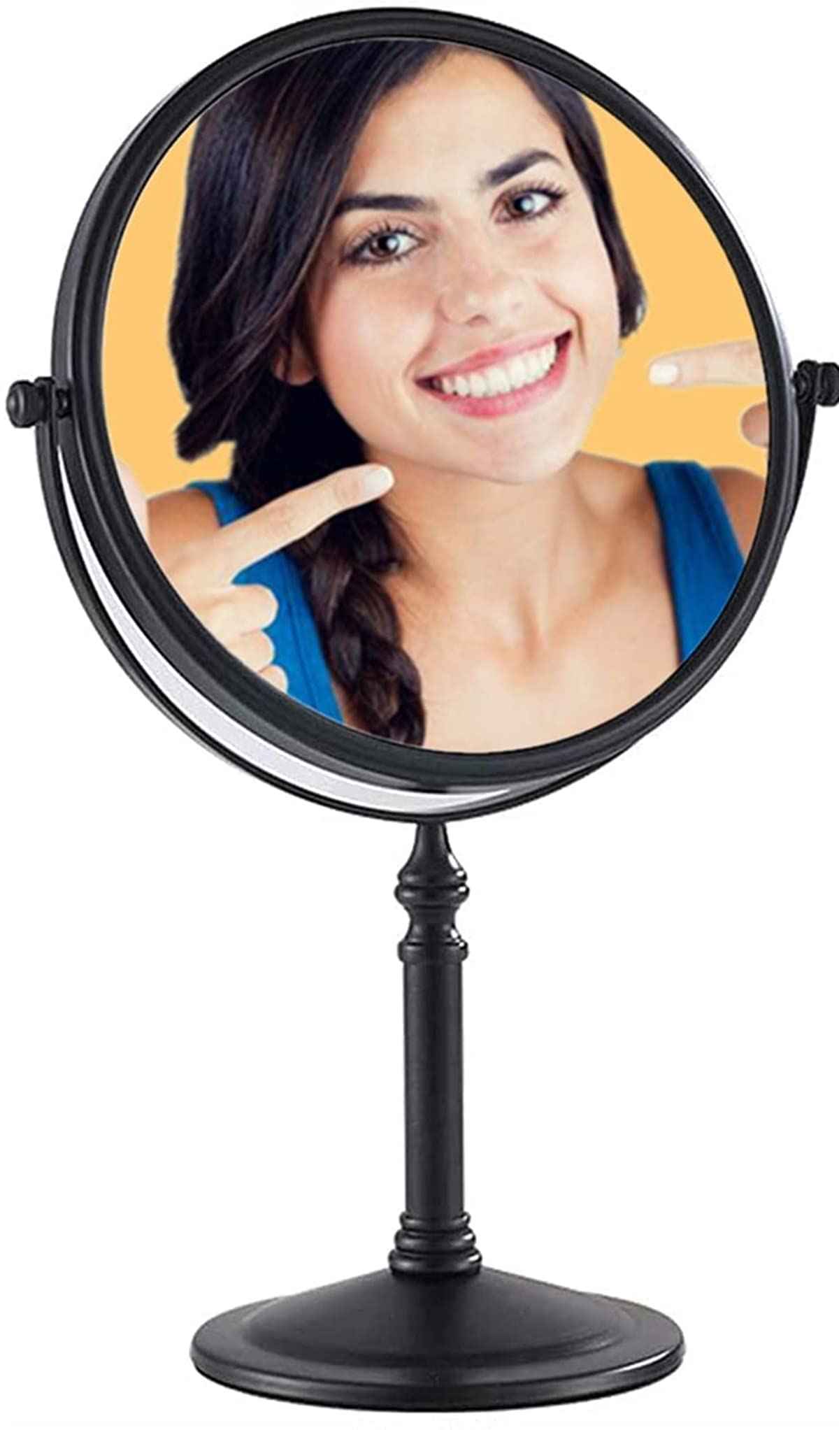 Gecious Black Makeup Mirror 1X/10X Free Standing 8 Inches 360 Swivel Dual-Sided Tabletop Makeup Mirror, Metal