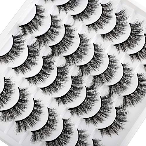 JIMIRE 16 Pairs Cat Eye False Eyelashes Fluffy Natural Fake Lashes 3D Volume Lashes Pack for Cat-Eye Look