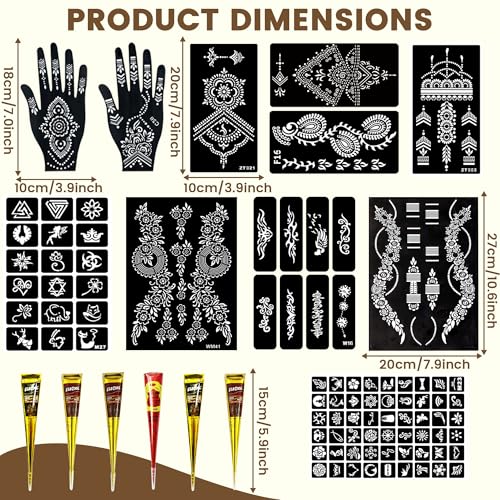 130 PCS Temporary Tattoo Kit with Stencils & 6 Tattoo Cones