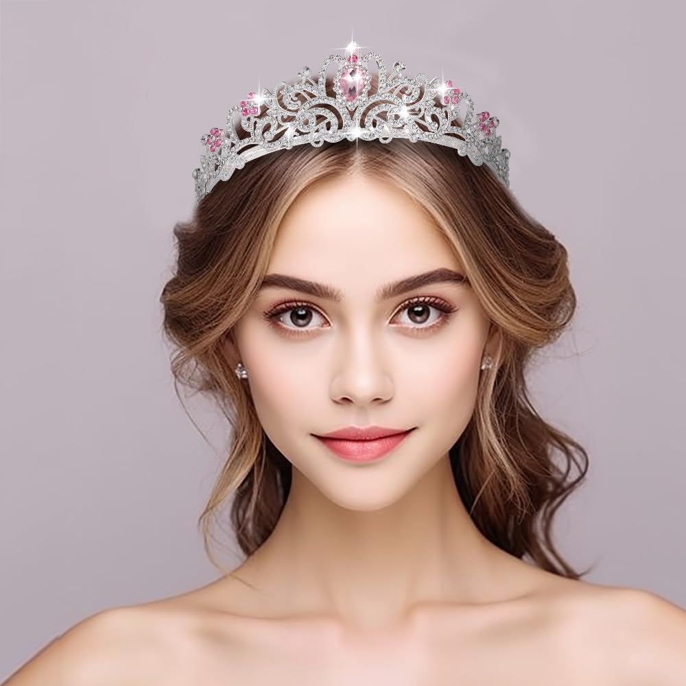 Kamirola - Crystal Tiara Crowns For Women Girls Princess Elegant Crown with Combs Women's Headbands Bridal Wedding Prom Birthday Party Headbands for Women(06) (SilPink06)