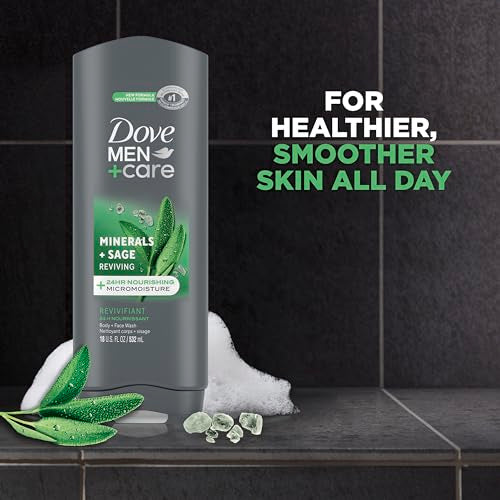 Dove Men+Care Body Wash Mineral + Sage 4 Count for Men's Skin Care Effectively Washes Away Bacteria While Nourishing Your Skin 18 oz