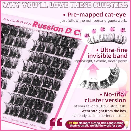 D Curl Lash Clusters Russian Eyelash Extensions 14-18mm