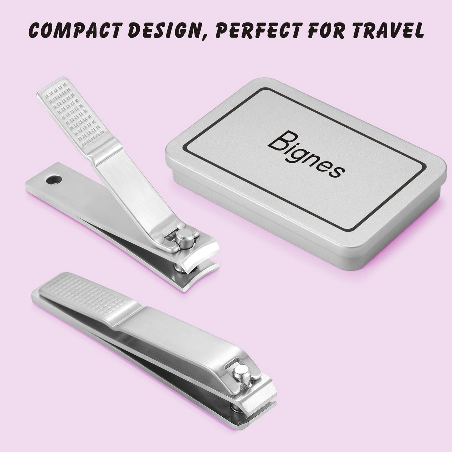 Bignes Nail & Toenail Clipper Set, Nail Clippers for Thick Ingrown Nails, Ultra Sharp Fingernail & Toenail Cutters for Men Women (Silver)