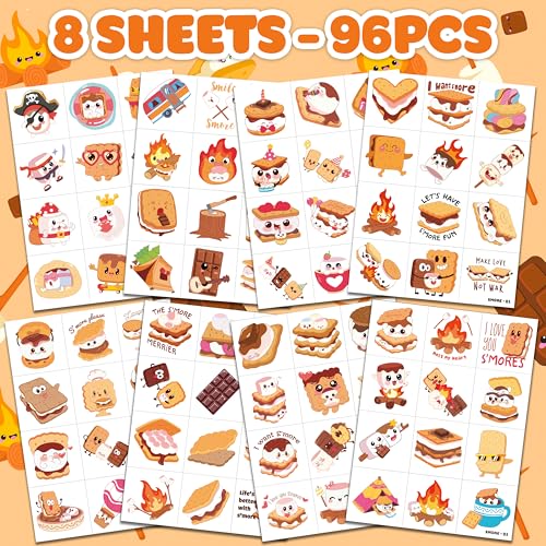 96 PCS S'mores Temporary Tattoos for Kids Birthday Party