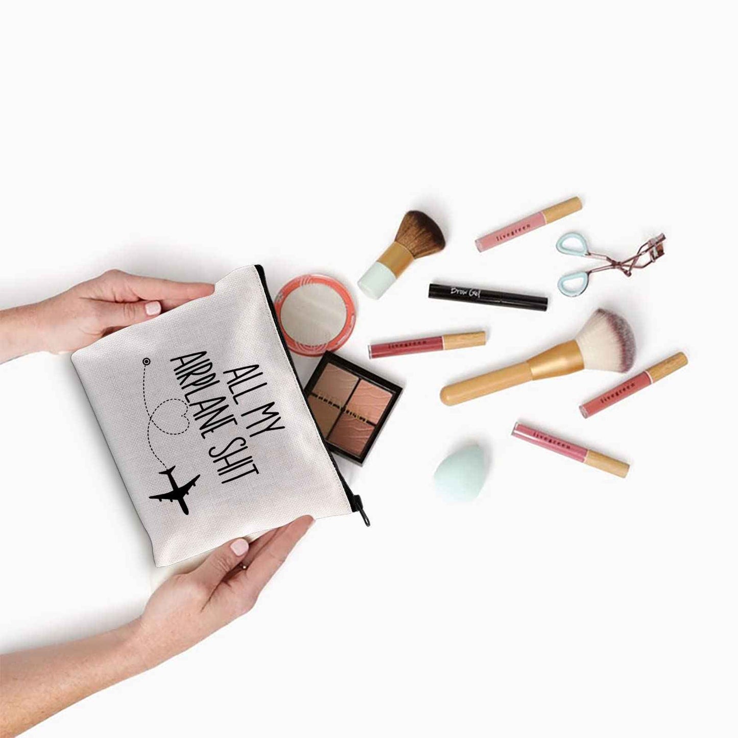 XYANFA All My Airplane Sh*t Accessory Pouch Traveler Makeup Bag Charger Pouch Flight Attendant Cosmetic Bag (AIRPLANE)
