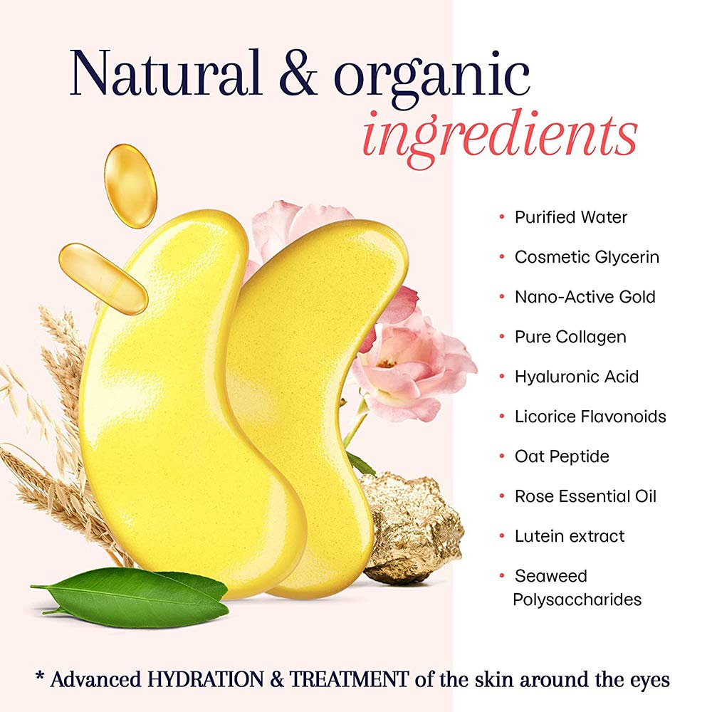 Under Eye Patches, 30 Pairs Gold Eye Mask, Eye Gel Pads With Collagen Treatment for Reducing Dark Circles, Lighten Wrinkles Anti-Aging Moisturizing, Fine Lines Eye Bags Puffiness for Women Men