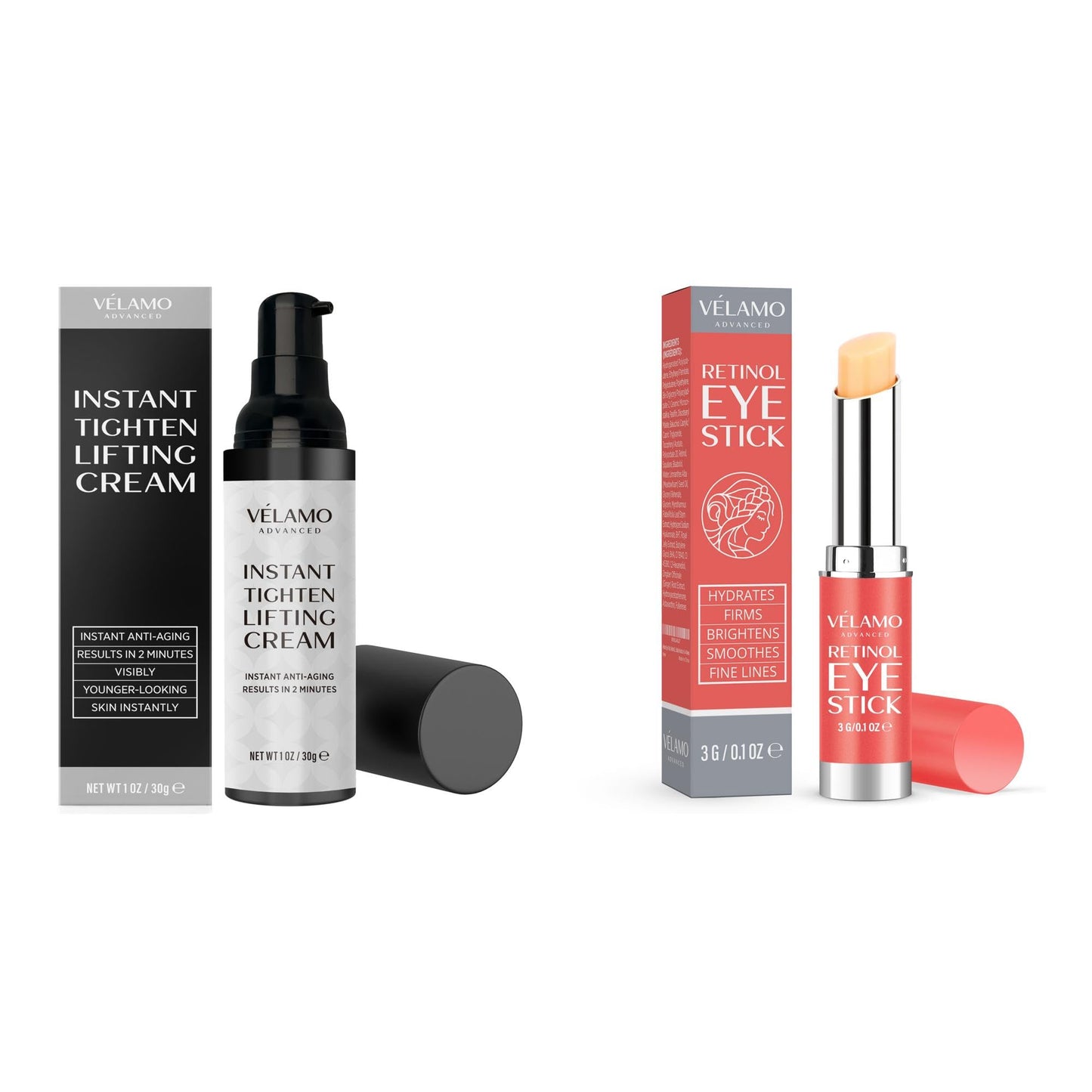 VELAMO Eye & Face Lift Duo – Instant Tightening Cream + Retinol Eye Stick for Wrinkles & Puffiness