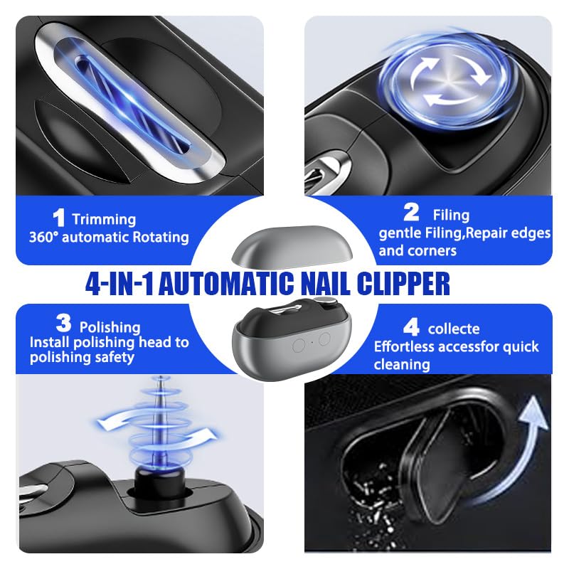 Electric Nail Clipper 4-in-1 with LED Light & Nail Collection