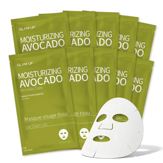 GLAM UP Sheet Mask Moisture Avocado (10 sheets) - Deep Hydration, Nourishing for Dry Skin