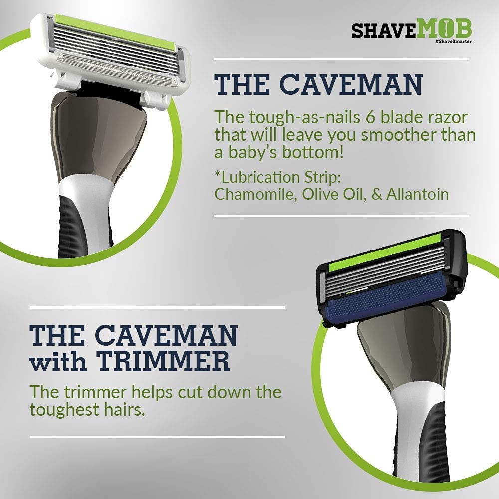 ShaveMOB 6-Blade Men's Razor Kit (Flex Head Handle + 24 Refills) (No Trimmer) - The Caveman Shaving Kit