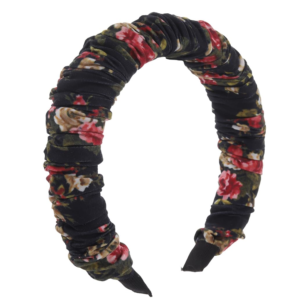 Bessney Women's Boho Headband Elastic Ruched Scrunchies Headbands Non Slip Floral Printed Hair Bands Fashion Hair Hoop Hair Accessories for Women