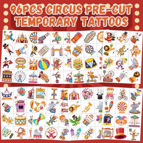 96 Circus Temporary Tattoos - Carnival Party Favors